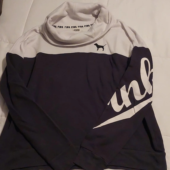 Victoria's secret pink cowl neck arm spellout Forest green/white sweater M - Picture 4 of 14